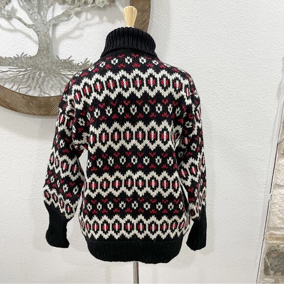 NWT Kerstin Adolphson Chunky Wool Turtleneck Sweater Black Red White Small - Picture 4 of 6